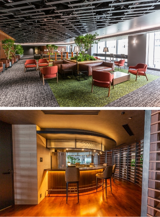 WELLCOの快適なラウンジと落ち着いたカフェ空間。